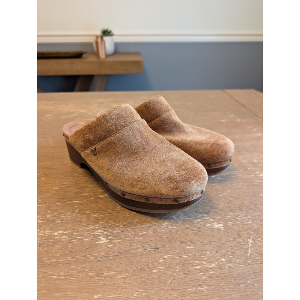 Vionic Kacie Tan Brown Suede Studded Clog Mules Size 7 Orthotic Platform Shoes